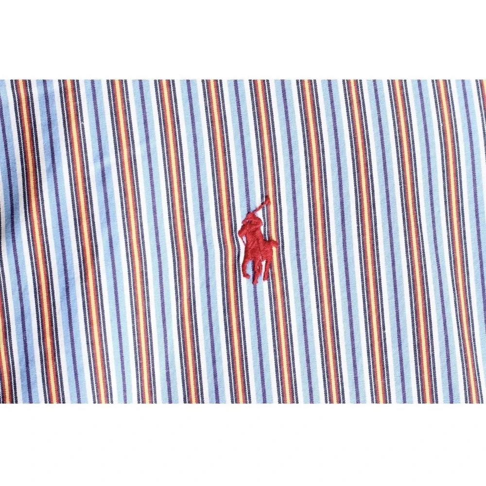 Polo Ralph Lauren Mens XXL Classic Fit Striped Button Down Shirt Blue Orange L/S